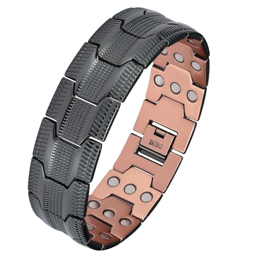 Jeracol Kupferarmband Herren, 3row Ultrastarke Magnete 99,99% massives kupfer armband männer verstellbare Größe und Schmuck-Geschenkbox