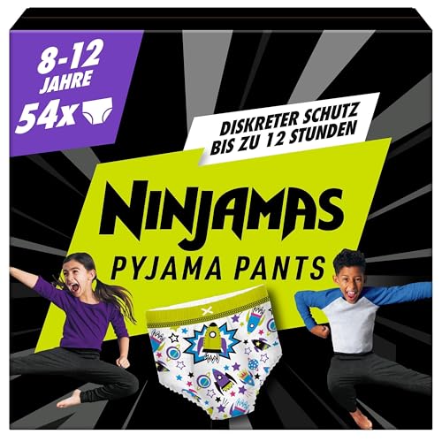 Ninjamas Pyjama Pants Raumschiff, 54 absorbierende Nachthöschen, 8 Jahre, 27kg-43kg, Auslaufschutz für die ganze Nacht