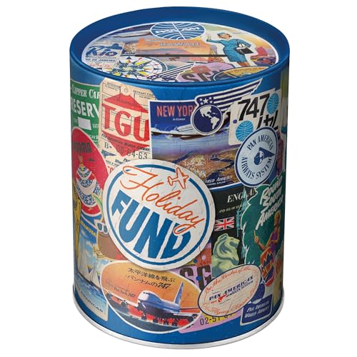 Nostalgic-Art Retro Spardose, 1 l, Pan Am – Holiday Fund Collage – Geschenk-Idee für Reiselustige, Original Lizenzprodukt (OLP), Sparschwein aus Metall, Vintage Blech-Sparbüchse