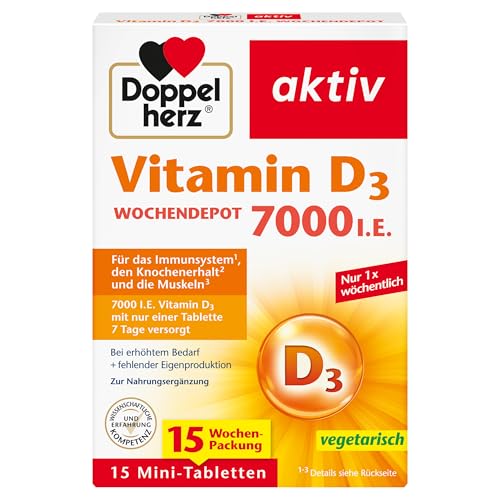 Doppelherz Vitamin D3 7000 I.E. WOCHENDEPOT - Mit nur einer Tablette 7 Tage versorgt - 15 Wochen-Packung - 15 Mini-Tabletten