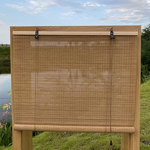 XiuXiu Bambusrollo Bambus Rollos Raffrollos Rollo aus Bambus aussenbereich sichtschutz Sonnenschutz Jalousie für Fenster und Türen,Hellbraun,B122 x H211 cm