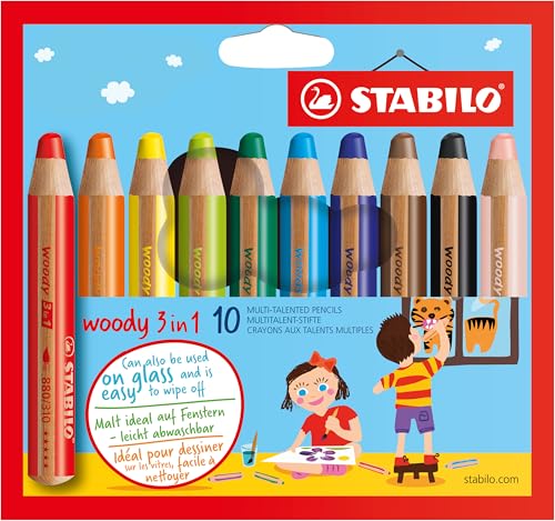 STABILO - Buntstift, Wasserfarbe & Wachsmalkreide - woody 3 in 1-10er Pack