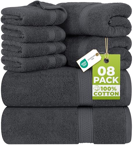 Utopia Towels - 8 teilig Handtücher Set aus Baumwolle mit Aufhänger - 2 Badetuch, 2 Handtücher und 4 Washclappen - (Grau)