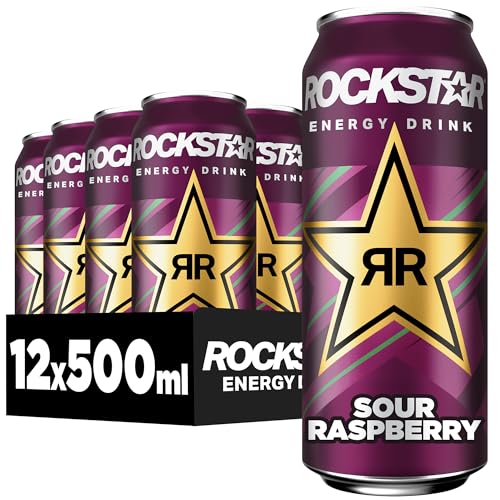 Rockstar Energy Drink Sour Raspberry Geschmack - Saures, Koffeinhaltiges Erfrischungsgetränk für den Energie Kick, EINWEG (12 x 500ml) (Verpackungsdesign kann abweichen)
