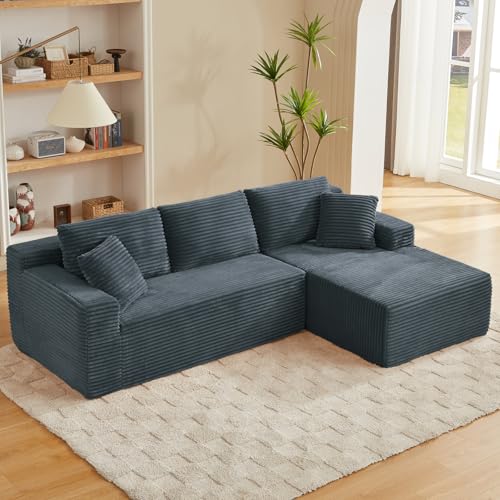 Anwick Ecksofa L-förmig mit Schlaffunktion, Modulares 3-Sitzer mit Chaiselongue Links, Cordbezug, Tiefe Sitzfläche, Montagefrei 252 x 163 cm (Grau)