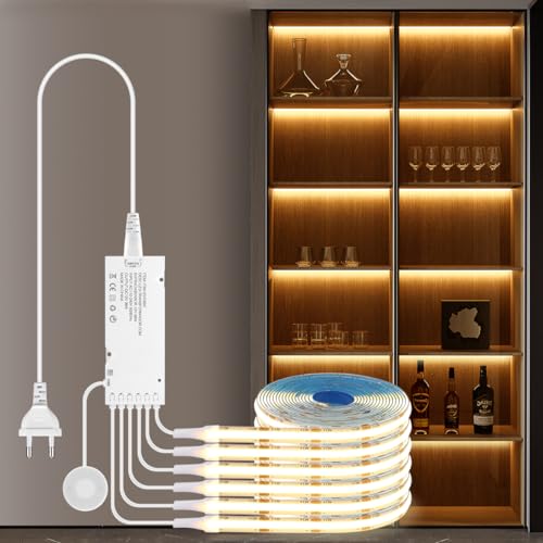 tlinkosta Cabinet Lights COB LED Strip 6 in 1 Dimmbar Penetrating Touch Controls für Vitrinen, Schränke, Küchen, Weinschränke, Vitrinen und Regalbeleuchtung (warmes Licht, 1M)