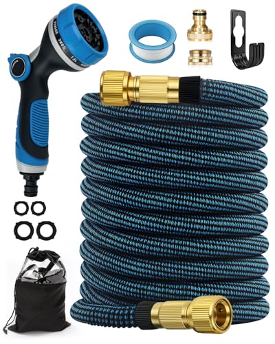 Zenmos Flexibler Gartenschlauch 30M/100FT, Wasserschlauch 3/4 zoll und 1/2 zoll mit 10-Funktions-Düse, dehnbarer Wasserschlauch für Gartenarbeit, Waschen und Reinigen