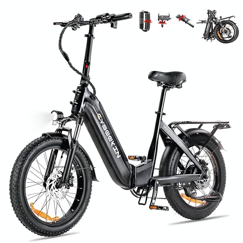 Cyseekin C20 E Bike Klapprad, 20x3.0 Fatbike mit Hydraulische Bremsen, 48V 15.6Ah Akku bis 120km, 250W Motor 25km/h Ebike, LCD Farbdisplay Shimano 7-Gang Elektrofahrrad für Damen Herren Schwarz