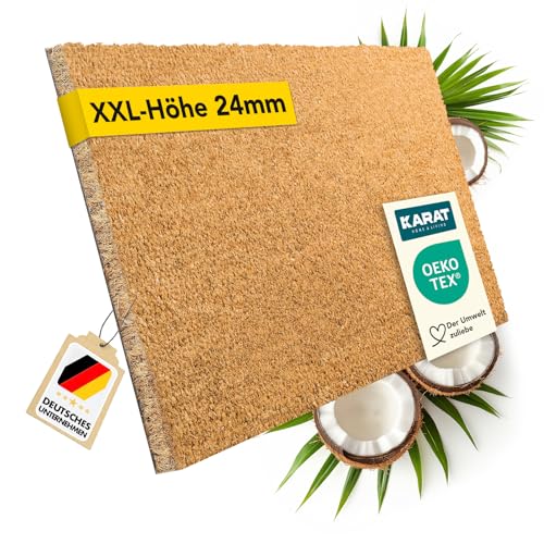 KARAT Fußmatte für Außen und Innen, 40x60 cm Natur XXL-Höhe 24mm, extra Dicke Türmate aus Kokos, Schmutzfangmatte, Kokosmatte mit Rutschfester Rückseite für Haustür, Eingang