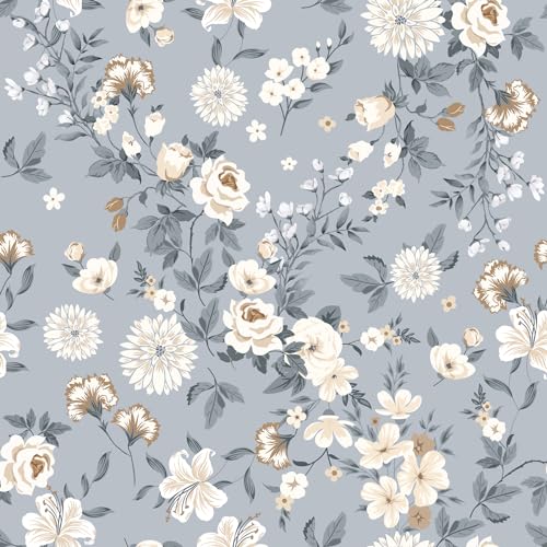 ANHUIB Tapete Blau Blumen Aquarell 44×300cm Blumentapete Vintage Möbelfolie Selbstklebend Tapeten Blätter Violett Fototapete Schlafzimmer Romantik Klebefolie Möbel Schrankaufkleber Badezimmer