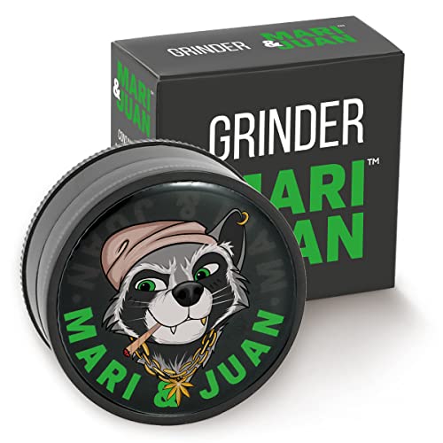 Mari & Juan Premium Grinder I Juan Edition I 2-teilig I ø 4 cm mit einer Gesamthöhe von 2 cm I aus hochwertigem Kunststoff I Kräutermühle zum Mahlen von Kräuter, Gras, Tabak, Gewürze