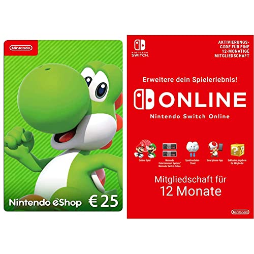 Nintendo eShop Card | 25 EUR Guthaben | Download Code + Switch Online Mitgliedschaft - 12 Monate (Download Code - EU) | Switch/3DS/Wii-U