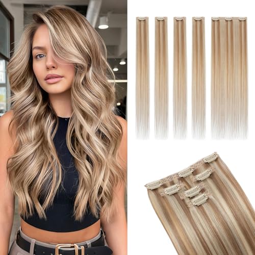 MY-LADY Clip in Extensions Echthaar Glatt 25cm 5 Stück Echthaar Extensions Clip mit Lace-Basis für Unsichtbares Volumen #12P613 Goldbraun&blond 36g