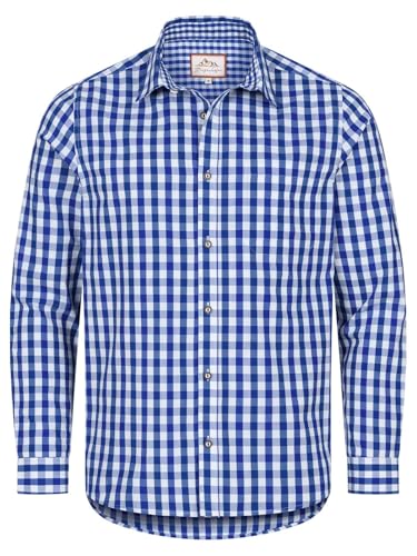 Steigenhöfer Herren Trachtenhemd Langarm - Basti - Mit Lederhose kombinierbar - Atmungsaktiv & pflegeleicht - Traditionelles Herren Hemd für Oktoberfest Wiesn und andere Festlichkeiten - Blau - XXL