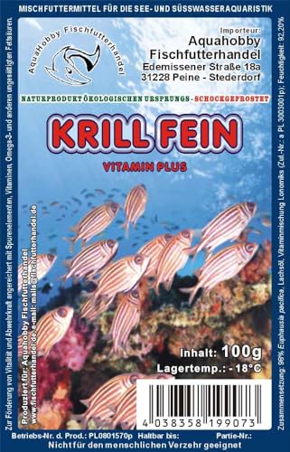 Krill fein 100 g Frostfutter – Premium Fischfutter für Meerwasser & Süßwasser – Proteinreiche Naturnahrung für Zierfische und Cichliden (20x100Gr)