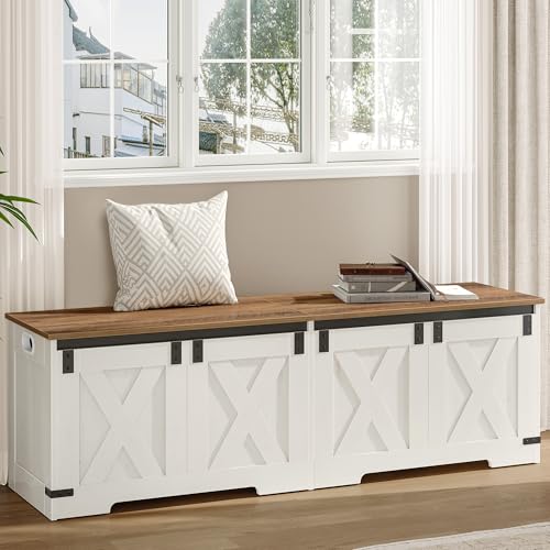 Hzuaneri Schuhbank mit Stauraum, 40 x 150 x 48,5 cm, Weiß Braun