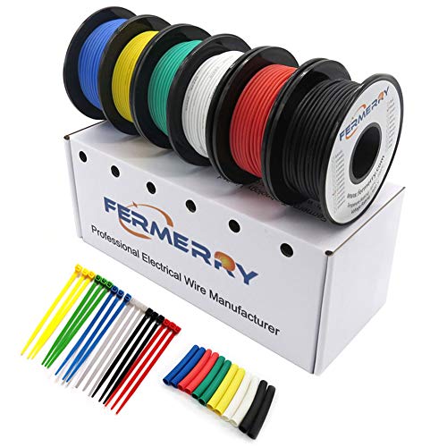 Fermerry 28 AWG Litzendraht Silikon verzinnte Kupferdrahtspule je 10 Fuß 6 Farben Flexibel 28 Gauge Kit 0.08mm² Kabel Electrical Wire Anschlusskabelsatz 200 C Elektrischer Sortiment Schaltlitze