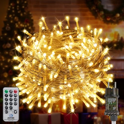 FairyGlim Weihnachtslichterkette mit Fernbedienung-20M 200 LED für Wasserdichte Outdoor Lichterkette mit 8 Modi. Ideal für Gärten, Partys, Terrassen und Balkon festliche Deko (warmweiß)
