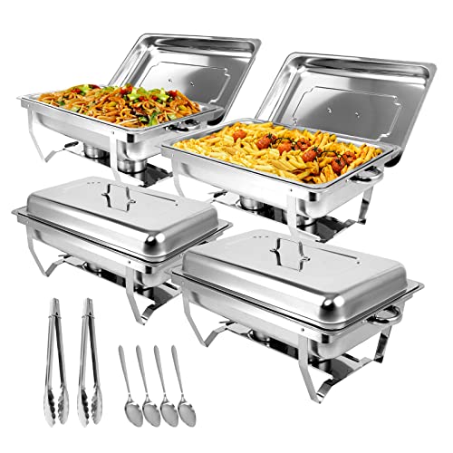 Snowtaros Chafing Dish Set, Wärmebehälter für Speisen, 9L Edelstahl Warmhaltebehälter Essen, Speisenwärmer für Buffet, Partys, Hochzeiten (4PCS, 4 x GN 1/1)