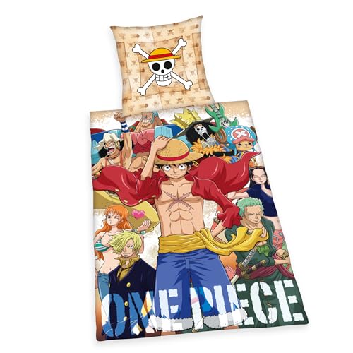 Herding One Piece Bettwäsche-Set, Wendemotiv, Kopfkissenbezug 80 x 80 cm, Bettbezug ca. 135 x 200 cm, Baumwolle/Renforcé