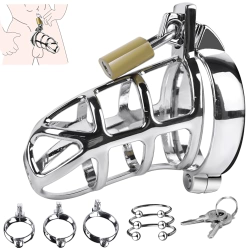 Peniskäfig Chastity Cage Sexspielzeug für Männer, Keuschheitskäfig Bondage mit 3 aktiven GrößenRinge 3 Metall Cock Ring 2 Schlüsseln, Adult Toys für Männer PenisÜbung und Abstinenz