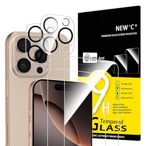 NEW'C für iPhone 16 Pro Max für Panzerglas 6,9 Zoll (2 Stück) und 2 x Kamera Panzer Schutz für Kameraschutz (2 Stück) -Kratzfest -extrem widerstandsfähig -9H-Härteglas