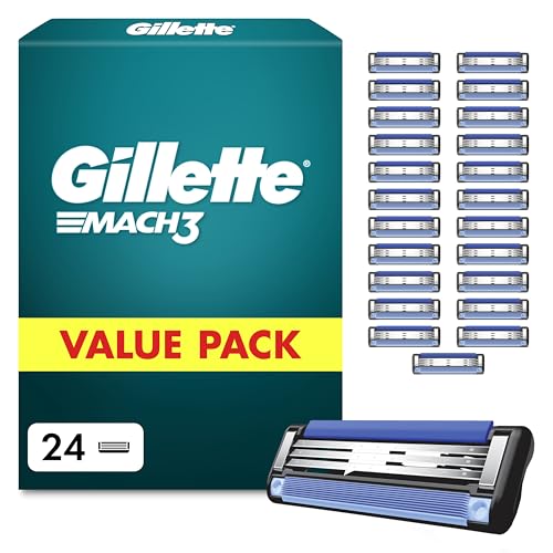 Gillette Mach 3 Klingen Herren, 24 Original Rasierklingen, Blau - Ersatzklingen Männer für Nassrasierer mit Gleitstreifen für Ein Sanftes Gleiten Und Klingenbeschichtung