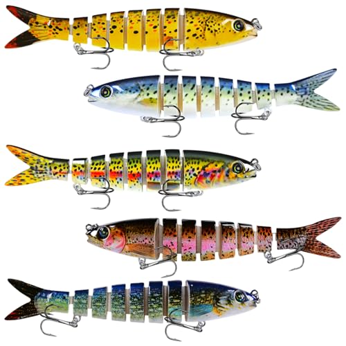 LURNODY 5 Stück Angelköder Set,Hecht Köder Set, Swimbait Zander Köder, Wobbler Zander,Kunstköder Angeln Wobbler Hecht, Fishing Accessories Süßwasser Salzwasser Angelzubehör Geschenke für Männer