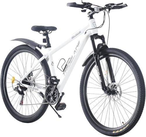 KernGut Mountainbike 24/26/27.5/29 Zoll, 21-Gang Schaltung, Mountain Bike mit Doppelscheibenbremse, Vordere Federung (Weiß, 24 Zoll)