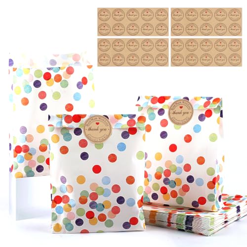 Deepton 40 x Papiertüten, Geschenktüten Kindergeburtstag mit 40 Aufkleber