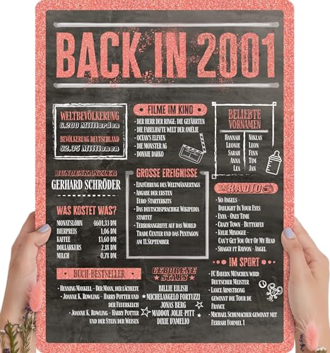 25 Geburtstag Frauen Rosegold Holzbild Back in 2001 personalisierbar zum Hinstellen/Aufhängen opt. beleuchtet, 25 Geburtstag Frau Deko, 25tes Jubiläum, 25. Jahrestag, 25ter Ehrentag Jahreschronik 2001