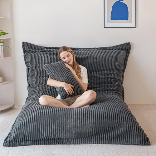 MAXYOYO Sitzsack, Riesen Bean Bag,Cordstoff Abnehmbar,Grau,150 * 203 * 25