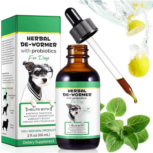 Wurmkur Hund Tropfen 60ml, Kräuterentwurmer mit Probitika, Verbesserung der Verdauung, Immunitätsschub, Anti-Parasiten, Breitband-Hakenwürmer, Sicher, Effektiv, Wurmkur für Hunde