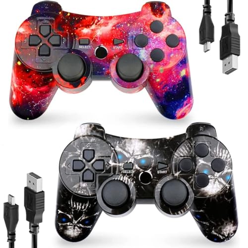 CHENGDAO Controller für PS3 2er-Pack,Hochleistungs Doppel Vibrations Gamepad kompatibel mit Playstation 3 mit Ladekabel