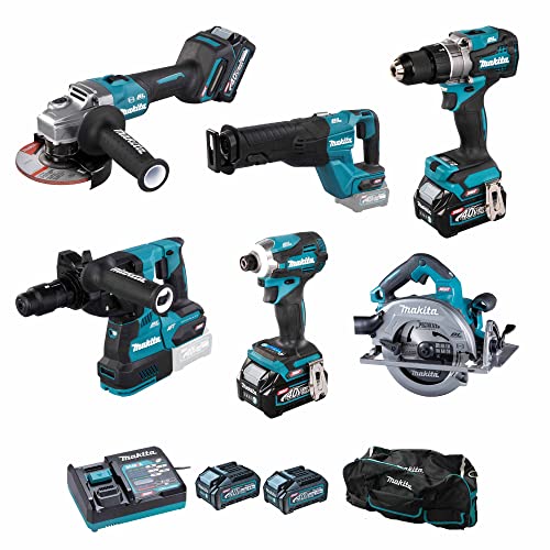 Makita Combo Kit DK0128G601: 6-stk. 40V 4Ah XGT Power Tool Set mit Trapano DF001G, GA005G, TD001G, JR001G, HR002G, HS003G