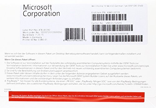 MS Windows Home 10 32bit DVD OEM (DE)