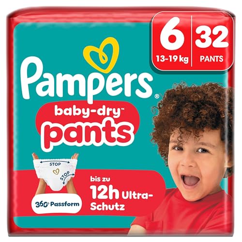 Pampers Baby-Dry Pants Größe 6, 32 Stück, 13kg-19kg, 360° auslaufsichere Passform für Tag und Nacht