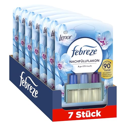 Febreze 3Volution Aprilfrisch Duftstecker Nachfüllflakon 7x20ml, 3 Wechselnde Düfte zum Bekämpfen von Gerüchen