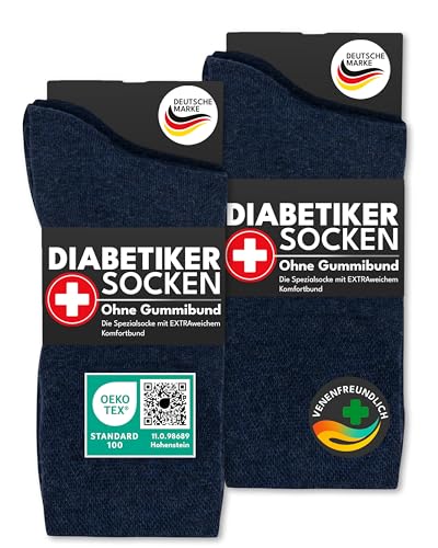sockenkauf24 Diabetikersocken ohne Gummi & ohne Naht 97% Baumwolle (6 Paar) Diabetiker Socken mit Komfortbund für Damen & Herren 26823 WP (Jeans 47-50)