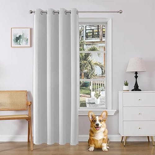 Joydeco Verdunkelungsvorhang 1 Stück, Vorhang Blickdicht mit Ösen Türvorhang H 210 x B 132 Thermovorhang Weiß Kälteschutz Hitzeschutz Blackout Curtain für Schlafzimmer Wohnzimmer