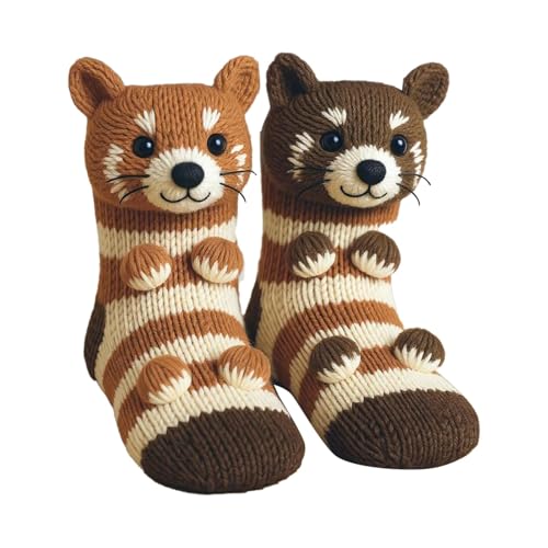 Generisch 3D-Strick-Tiersocken, niedliche 3D-Tiermuster, warme Wintersocken, handgefertigt, handgehäkelt, winterwarm, verschiedene Tiermodelle, für verschiedene Anlässe geeignet