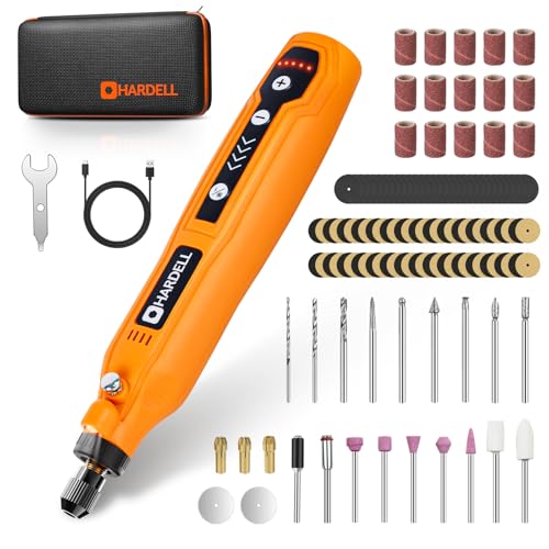 HARDELL Mini Akku Rotationswerkzeug mit LED, 5 Geschwindigkeiten (5000-18000 U/min), 3,7V Multifunktionswerkzeug Set mit 69 Zubehör, Gravurset für Resin, Holz, Glas, Basteln