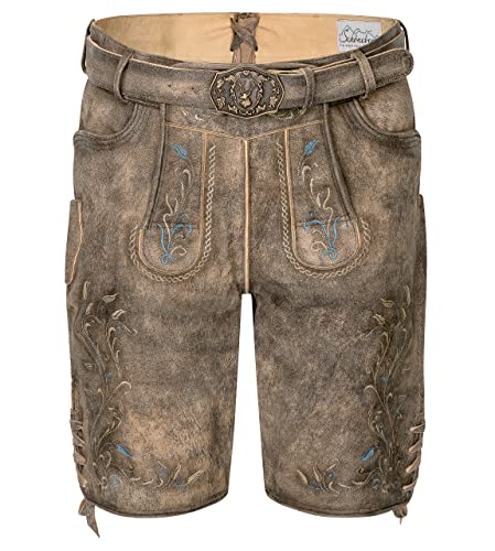 Schöneberger Trachten Lederhose Herren kurz | Original Wildbockleder Trachtenlederhose Antik inkl. Trachtengürtel | Vintage Trachtenhose Theo (50)