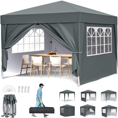 Pavillon 3x3m, Pop-Up Faltpavillon Wasserdicht, Gartenzelt UV Schutz 50+, Partyzelt wasserdicht stabil mit Tragetasche, Höhenverstellbar Faltbar Gartenzelt mit 4 Seitenwänden, für Party, Garten (3*3M)