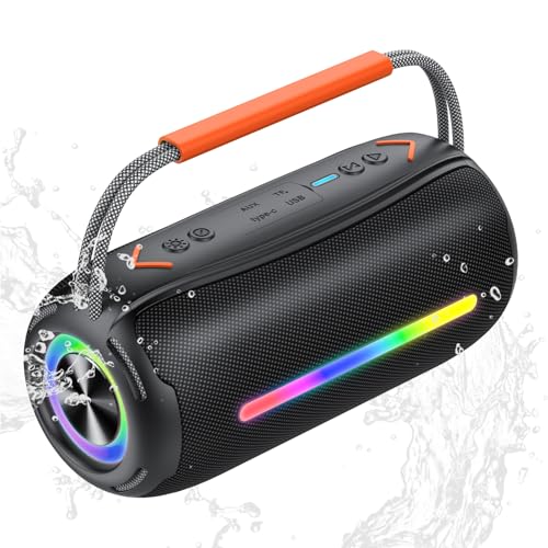 Tragbarer Bluetooth Lautsprecher mit Griff, 40W Leistungsstarker Musikbox mit Dualen Bass-Treibern, BT5.4/IPX7 Wasserdicht/30H Akku, TWS Kopplung/AUX/TF, Kabelloser Speaker für Party/Outdoor/Reisen