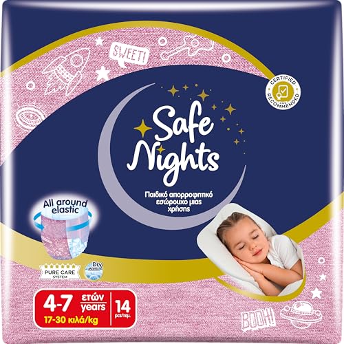Babylino Safe Nights Girl, Höschen für die Nacht, für Mädchen von 4-7 Jahren (17-30 kg), 14 Stück