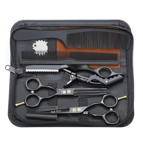 Purple Dragon Haarschere 5,5Zoll Profi Friseurschere Friseurscheren set perfekt Haarschnitt für Damen und Herren Sharfe Schere für Barbier/Friseur/Anfänger (Schwarz)