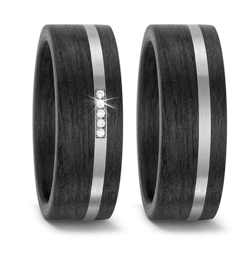Blue Moon Diamonds Paar Eheringe Trauringe, Titan Carbonringe mit Zikonia, Partnerringe, Antragsringe, Hochzeitsring (Gravur/Etui) | 3956