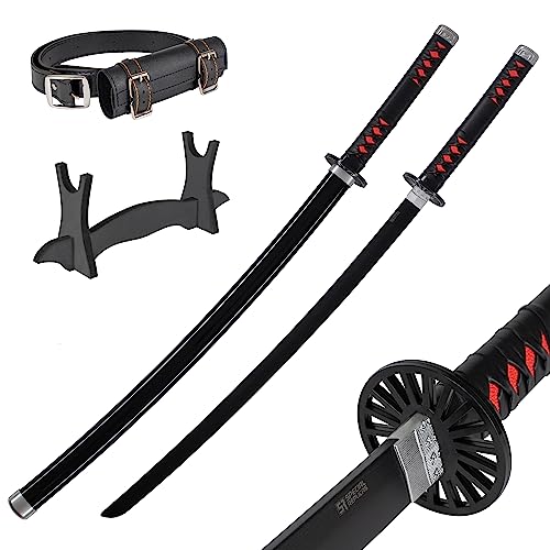 Demon Slayer Katana Schwert 105 cm/41 Zoll - Samurai Schwert Holz für Anime Cosplay - Bokken aus Bambusholz mit Gürtel und Ständer - Anime Schwerter Dekorative Requisiten - (Tanjiro Kamado)