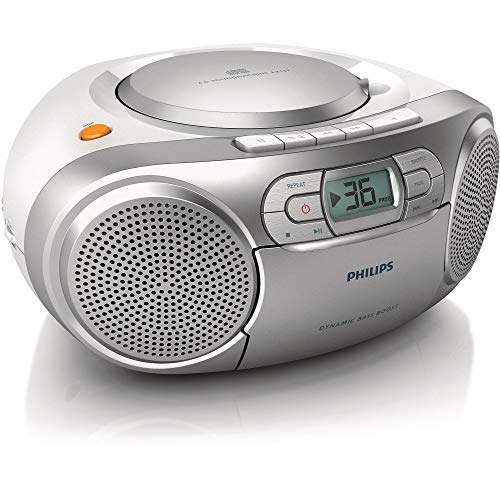 Philips AZ127/12 CD-Soundmachine, CD-Player Tragbar (UKW-Radio, CD, Kassettendeck, Dynamic Bass Boost, Audioeingang) Silber